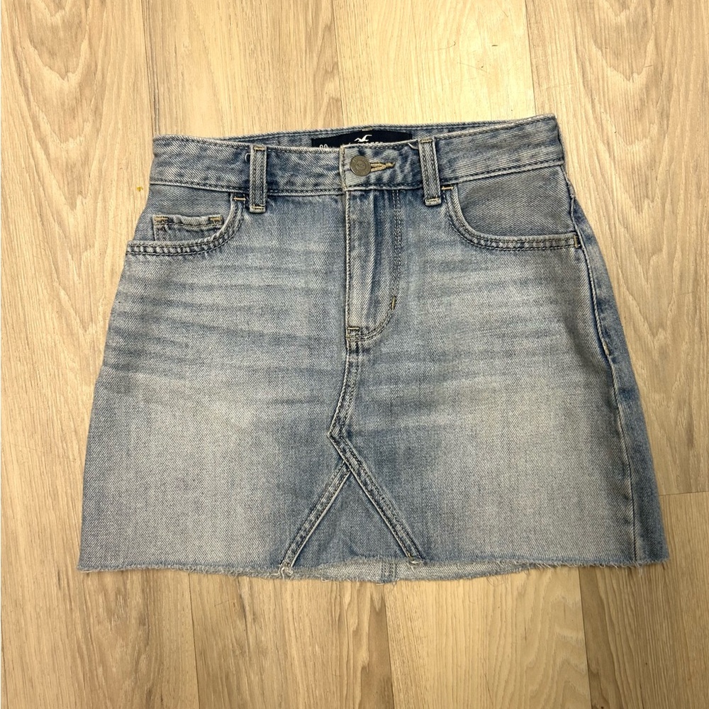 Y2K Hollister Micro Mini Denim Skirt Raw Hem High Rise Medium Wash Women 00 - Picture 9 of 14